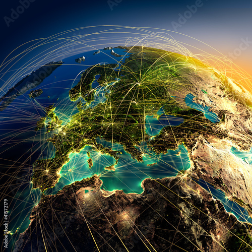 Fototapeta na wymiar Main air routes in Europe