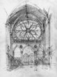 Crayon drawing of Saint Chapelle interior with rosette, Paris