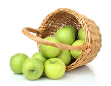 Basket Of Green Apples On White Background
