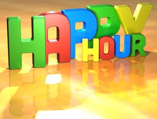 Wall Mural - Word Happy Hour on yellow background