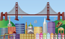 San Francisco City Skyline Panorama Illustration