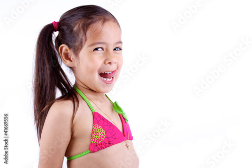 Petite Fille En Maillot De Bain Qui Tire La Langue Stock Photo Adobe Stock