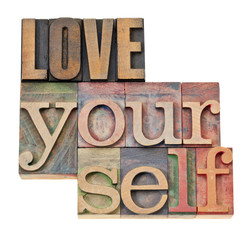 Wall Mural - love yourself in wood type