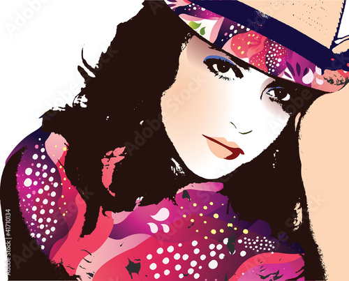 Nowoczesny obraz na płótnie Fashion Woman Portrait-Vector Illustration