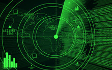 A Green Radar With A World Map