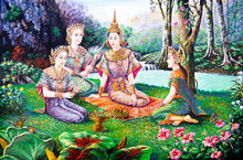 Thai Life In The Garden Of Oil Painting