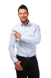 © totti - young handsome businessman pointing at copyspace