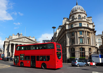 Wall Mural - London street with red double decker bus