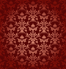 Wall Mural - Dark Red Seamless Flowers/Leafs Damask Pattern