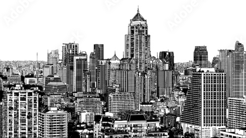 Naklejka - mata magnetyczna na lodówkę Panoramic view of modern Bangkok near Asok