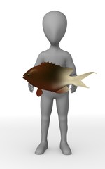 Canvas Print - 3d render of cartoon character with fish