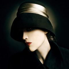 Retro woman in hat portrait