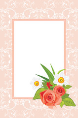 Wall Mural - decorative frame with roses and daffodils
