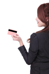 Poster - Side view of business woman holding credit card