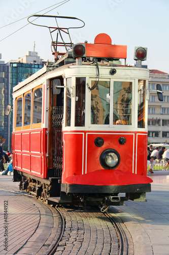 Fototapeta na wymiar Red vintage tram in Istanbul