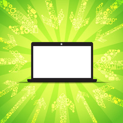 Aufkleber - Media content goes to modern laptop. Template for a text