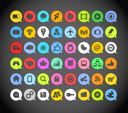 Color paper media icons in clouds