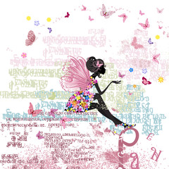 Fotomurales - Fairy on the grunge background with letters