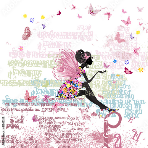 Fototapeta na wymiar Fairy on the grunge background with letters