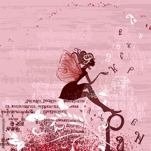 Naklejka dekoracyjna Fairy on the grunge background with letters