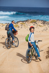 Family having a excursion on their bikes