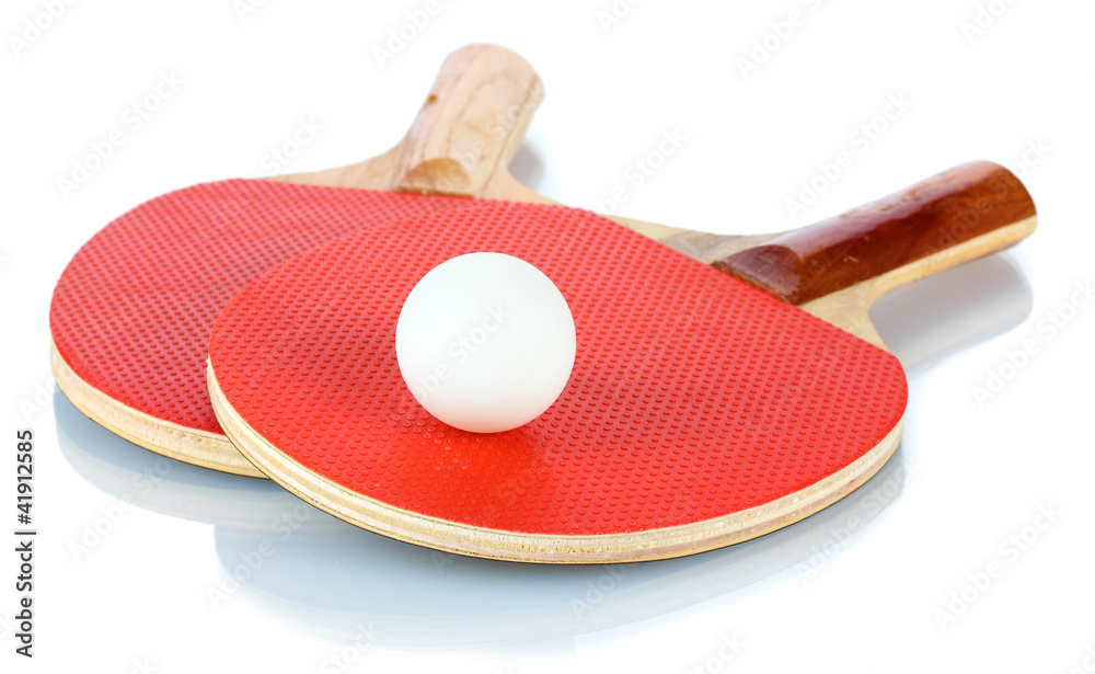 ping-pong rackets and ball, isolated on white