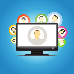 Poster - Glowing computer monitor and social media members icons