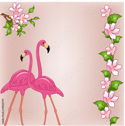 Obraz w ramie Two enamoured flamingos