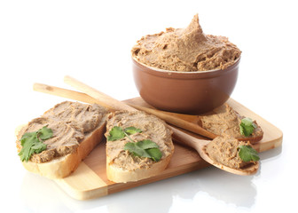 Sticker - Fresh pate with bread on wooden board isolated on white