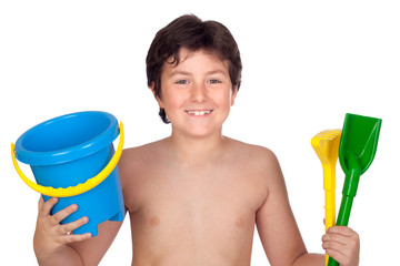 Canvas Print - Adorable boy playing with toy for the beach