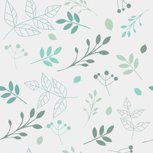 Seamless Gray Floral Pattern With Different Leaves