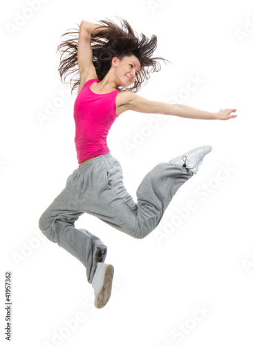 Foto-Vorhang - modern slim hip-hop style teenage girl jumping dancing (von Dmitry Lobanov)