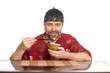 © Stanislav Komogorov - caucasian in chinese attire eating rice
