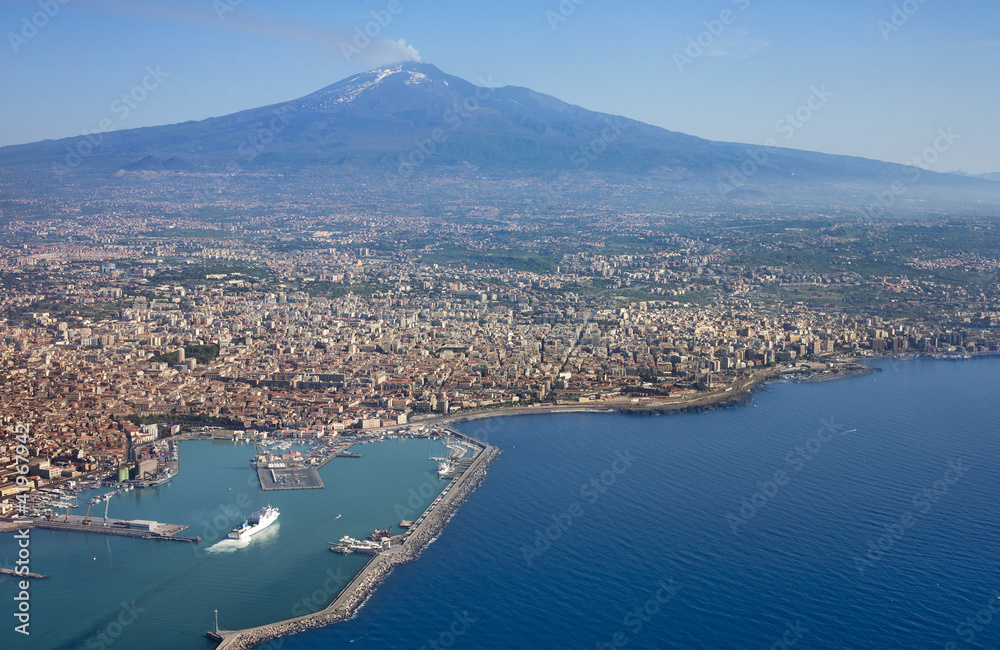 Air photo of Catania city in Sicily - obrazy, fototapety, plakaty 