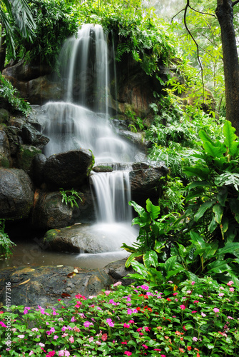 Naklejka - mata magnetyczna na lodówkę Beautiful waterfall in the garden