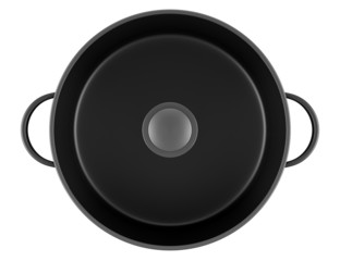 Sticker - top view of black cooking pan isolated on white background