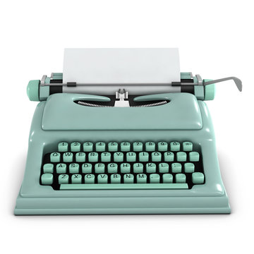 3d Typewriter with blank paper Front View