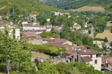 View aerial of old village of Cordes en Ciel in France