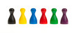 Six colored pawns