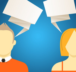 Poster - Talking people with speech clouds. Vector illustration
