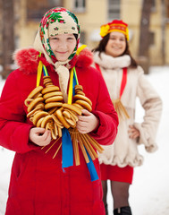 Wall Mural - Happy girls during  Shrovetide in Russia