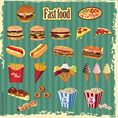 Plakat na zamówienie Fast Food elements and labels