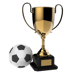 Soccer Golden award trophy isolated on white background with cli