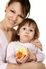 A beautiful Caucasian mom with a daughter