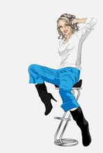 Young Woman Sitting On Bar Stool