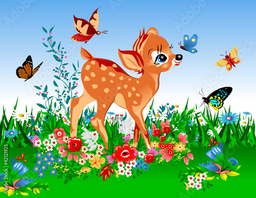 Naklejka dekoracyjna smallest deer in the spring
