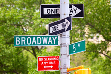 Broadway, 5th Avenue And One Way Street Signs, New York