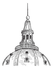Wall Mural - lantern of the dome of the sorbonne in paris, vintage engraving.