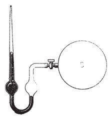 Poster - Close-End Liquid Column Manometer, vintage engraving