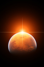 Planet Mars With Rising Sun